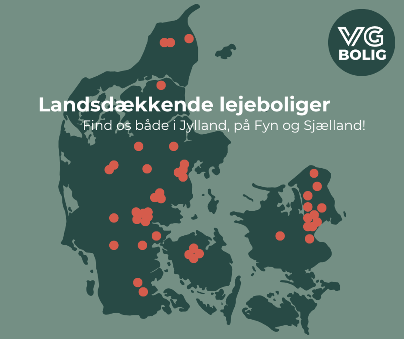 Kort over Danmark med VG Boligs boligområder
